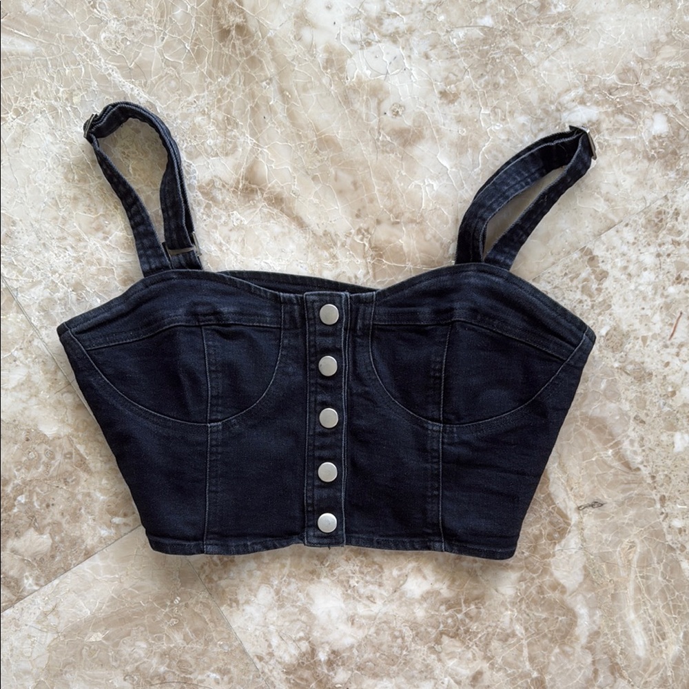 Kittenish Dark Denim Corset Crop Top